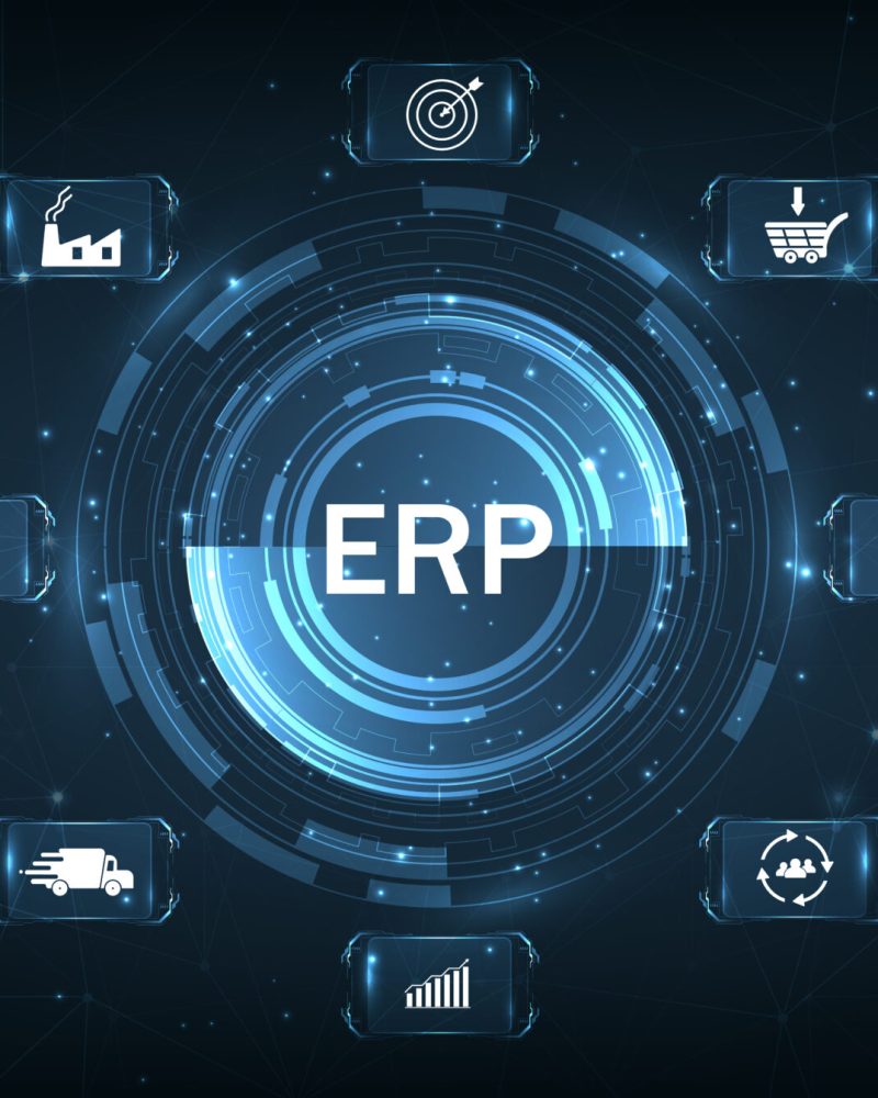 Extended Producer Responsibility (EPR)concept.Enterprise resource planning business and modern technology concept on dark blue background.